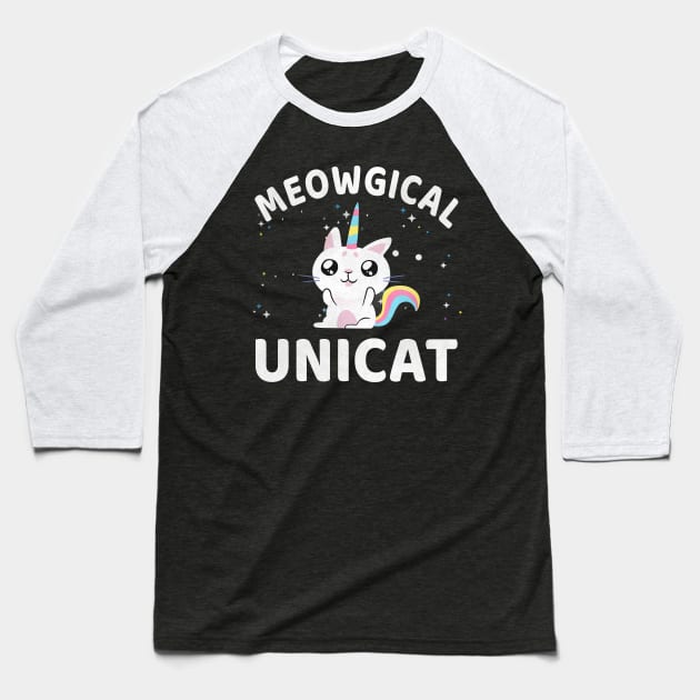 Meowgical Unicat Unicorn Cat Lover Baseball T-Shirt by funkyteesfunny